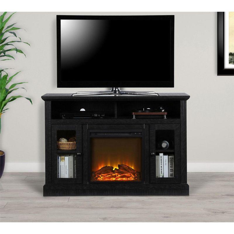 Ameriwood Home Chicago Electric Fireplace Space Heater TV Console for TVs up to a 50", Black Oak