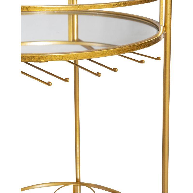 Round Metal Frame 2 Mirrored Glass Shelves Bar Cart with Locking Wheels - Linon: Indoor Serving Trolley