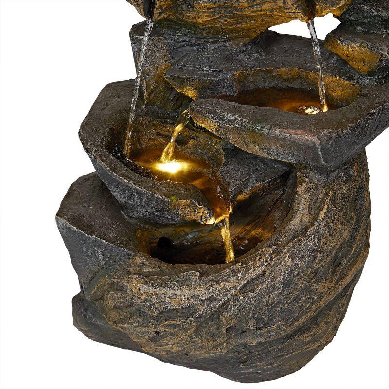 24" Cascading Rock Fountain with Warm White LED Lights