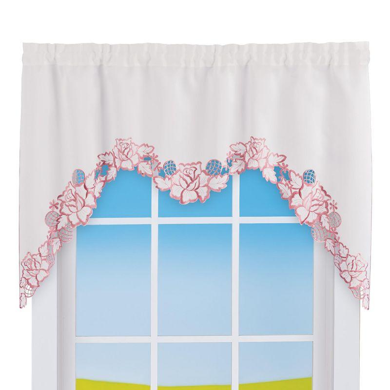 White and Mauve Embroidered Rose Polyester Window Valance