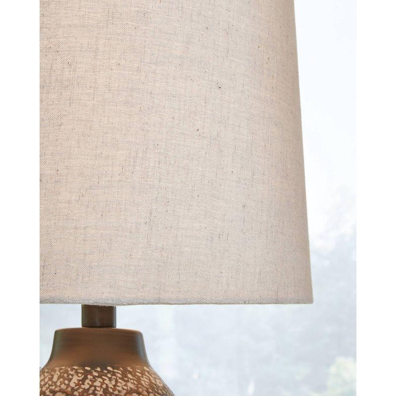 Antique Bronze Hammered Metal Table Lamp Set with Linen Shades