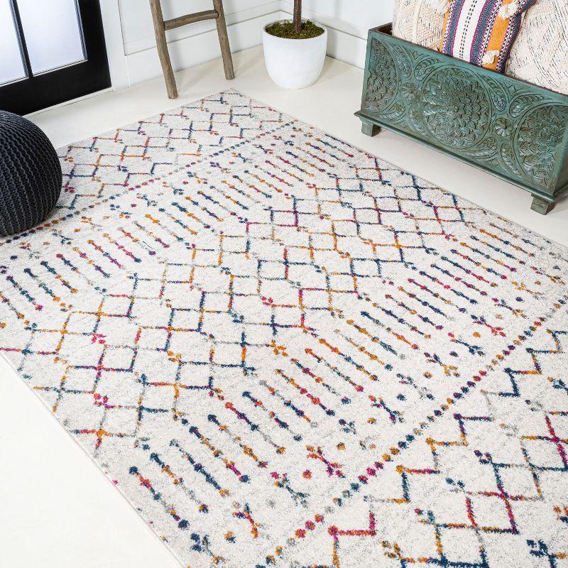 8'x10' Moroccan HYPE Boho Vintage Diamond Area Rug, Cream/Multi - JONATHAN Y