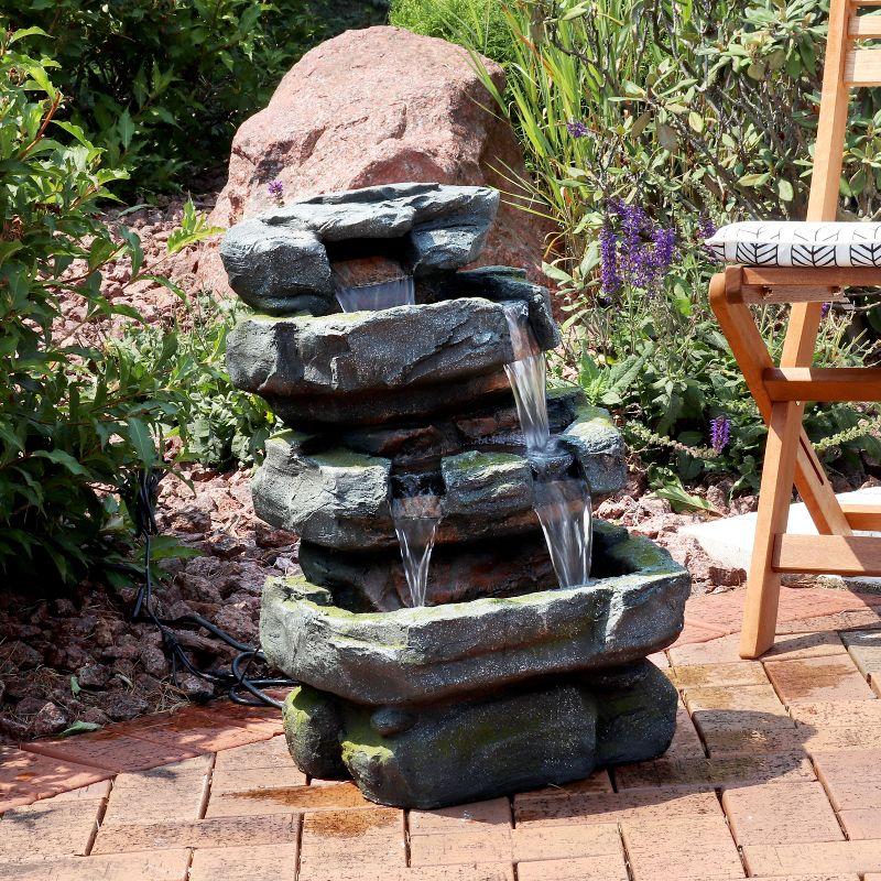 Sunnydaze 24"H Electric Polyresin and Fiberglass Tiered Stone Waterfall Outdoor Water Fountain with LED Lights