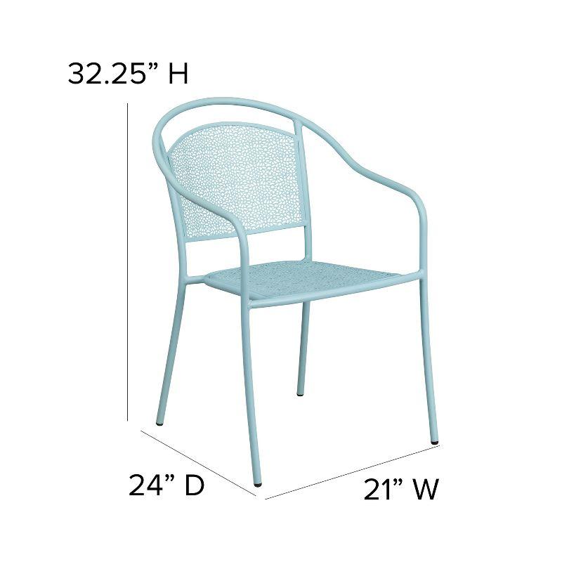 Sky Blue Metal Rain Flower Design Outdoor Dining Chair