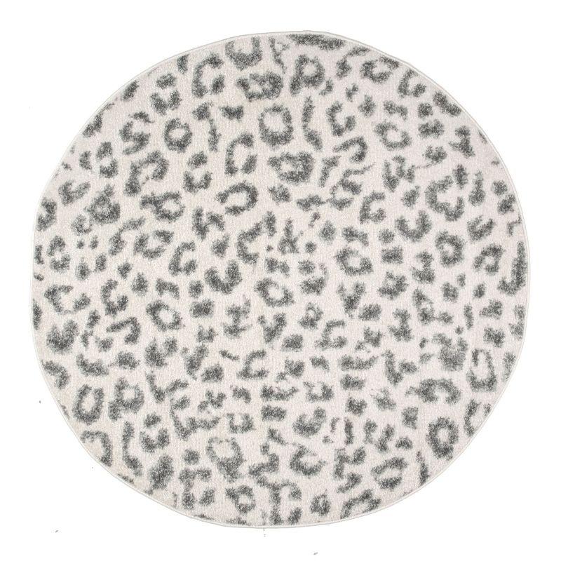 Nuloom Leopard Animal Print 4 Round Accent Indoor Area Rug for Living Room Bedroom Dining Room Entryway Kitchen, Grey/Off White