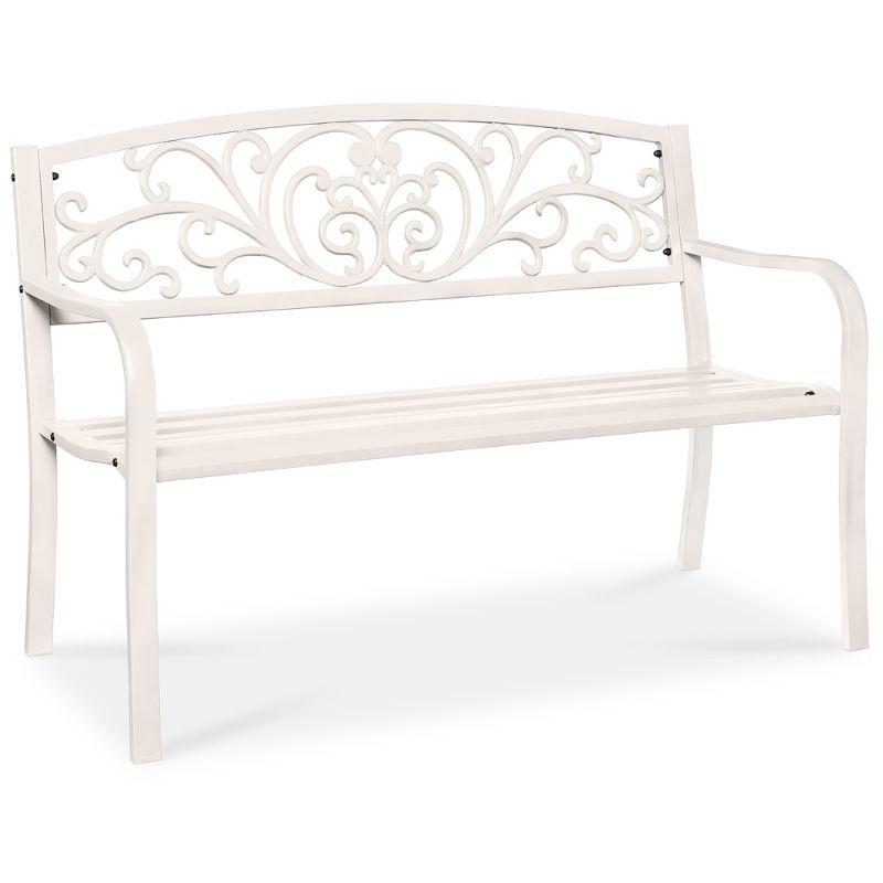 Alcott Hill® Outdoor Steel Bench Garden Patio Porch Furniture W/ Floral Design Backrest