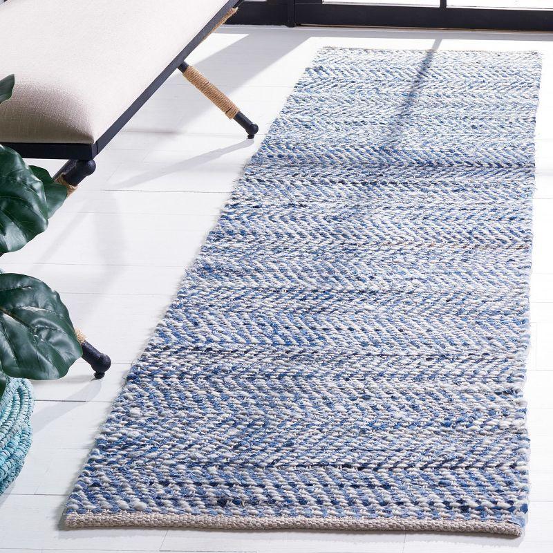 Blue and Light Grey Handmade Wool Runner Rug