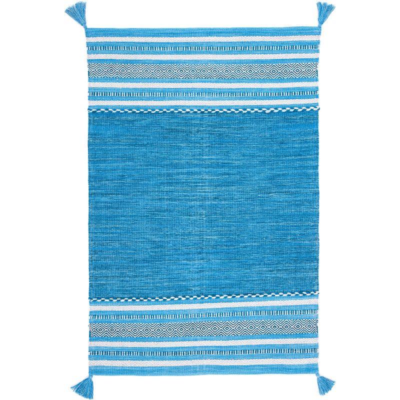 Coastal Charm Blue Cotton 4' x 6' Handwoven Ikat Area Rug