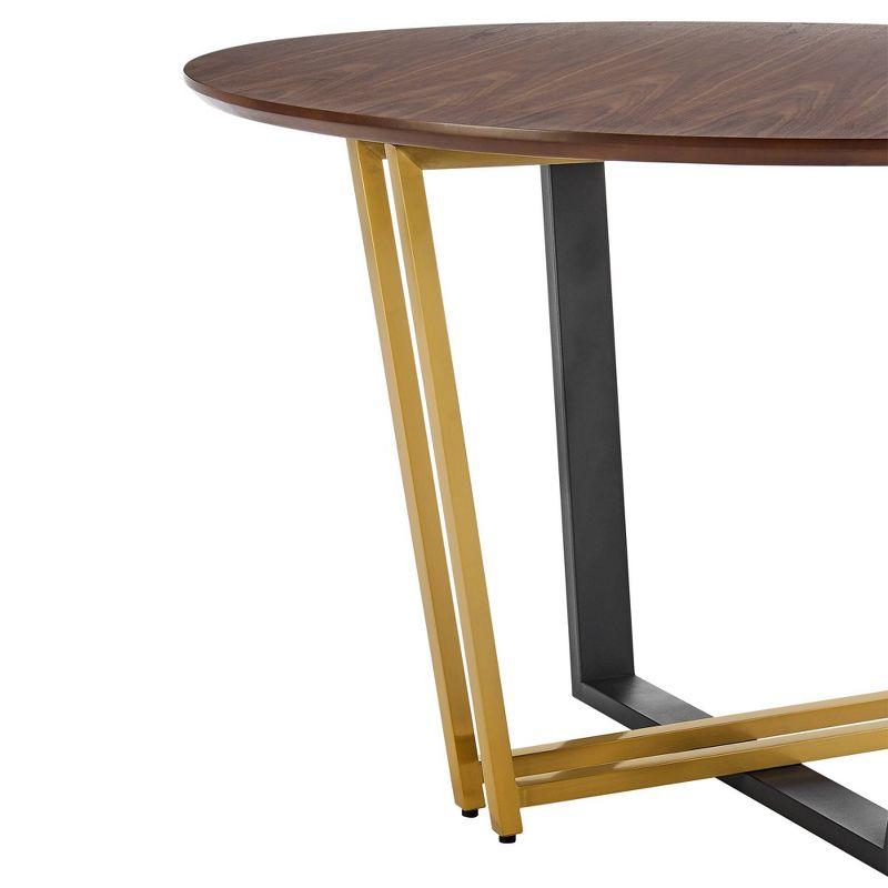 Armen Living 48" Joana Round Stainless Steel and Iron Base with Tabletop Dining Table Gold/Black/Walnut