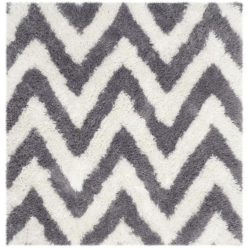 Chevron Shag SG250 Hand Tufted Indoor Area Rug - Ivory/Grey - 5'x5' - Safavieh