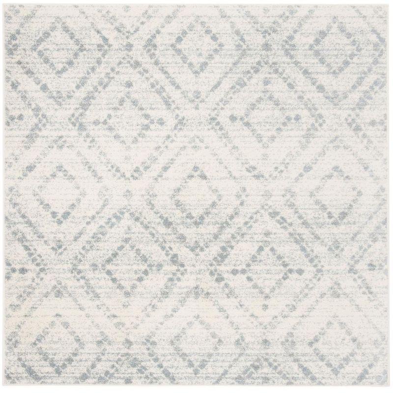 Ivory and Light Blue Geometric Square Area Rug