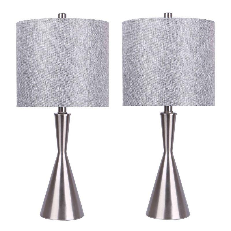 LumiSource Gemma 23" Metal Table Lamps: Brushed Nickel, Gray Linen Drum Shade, UL Listed, Set of 2