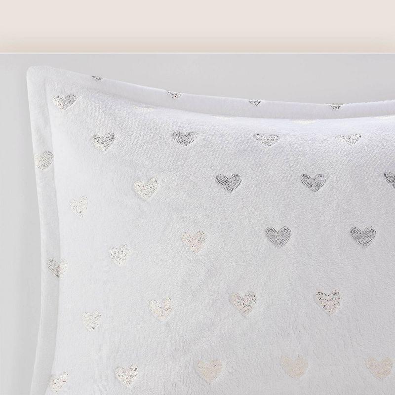 Mi Zone Full/Queen Audrey Metallic Print Plush Microfiber Soft Comforter Set with Throw Pillow White: Hypoallergenic, Transitional Style