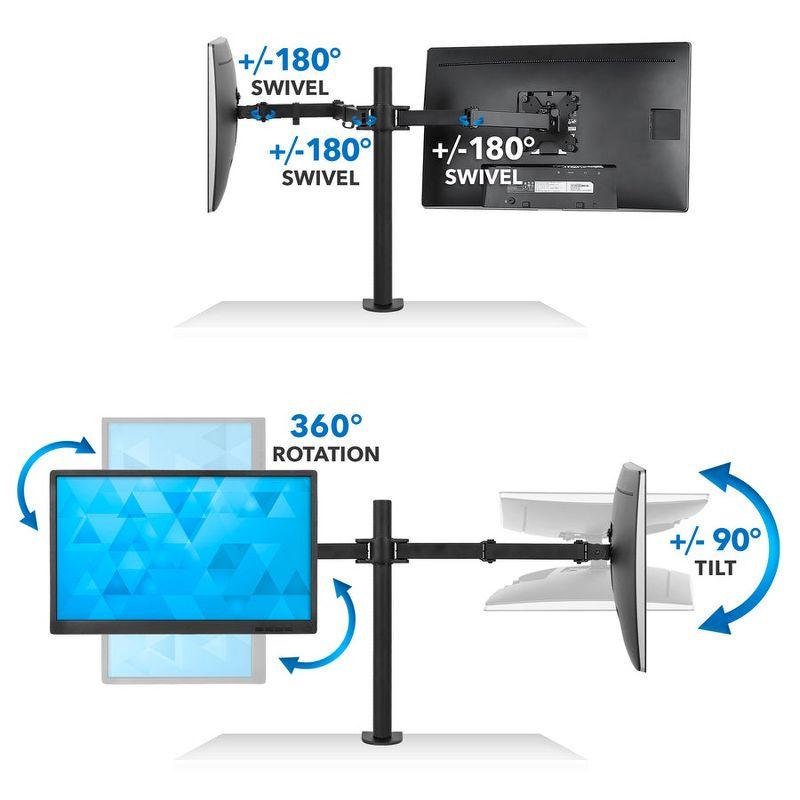 Mount-It! Dual Monitor Mount | Double Monitor Desk Stand | Two Full Motion Adjustable Arms Fit 2 Computer Screens 17 - 32 in. | C-Clamp & Grommet Base