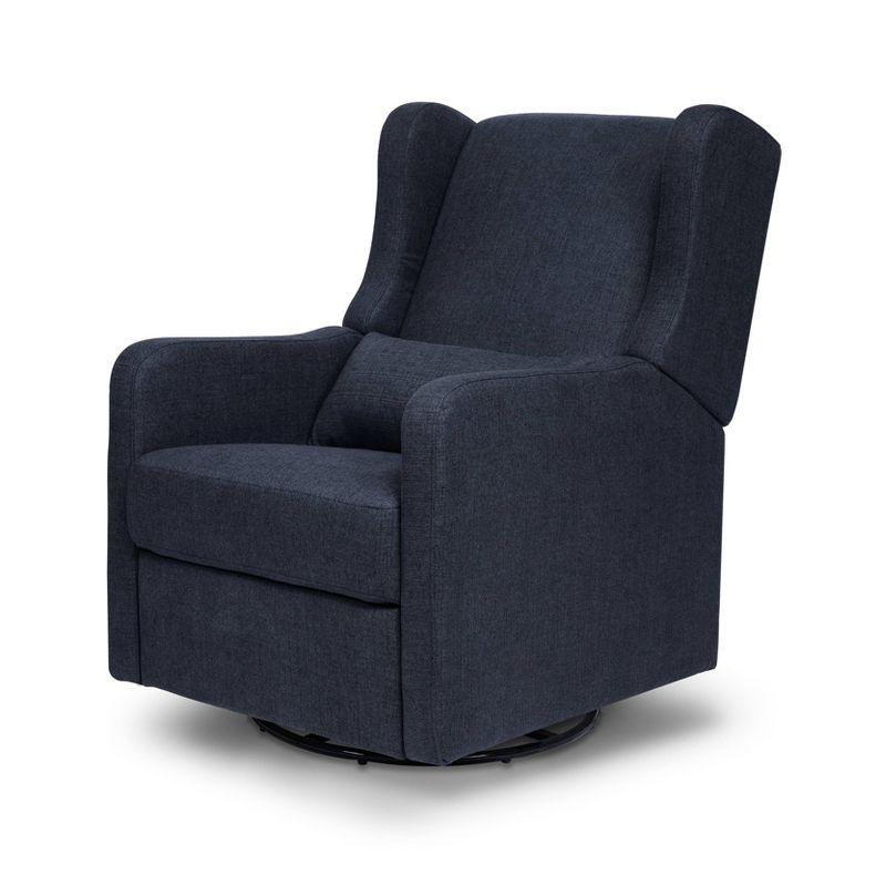 Navy Performance Linen 32" Swivel Recliner with Wood Accents