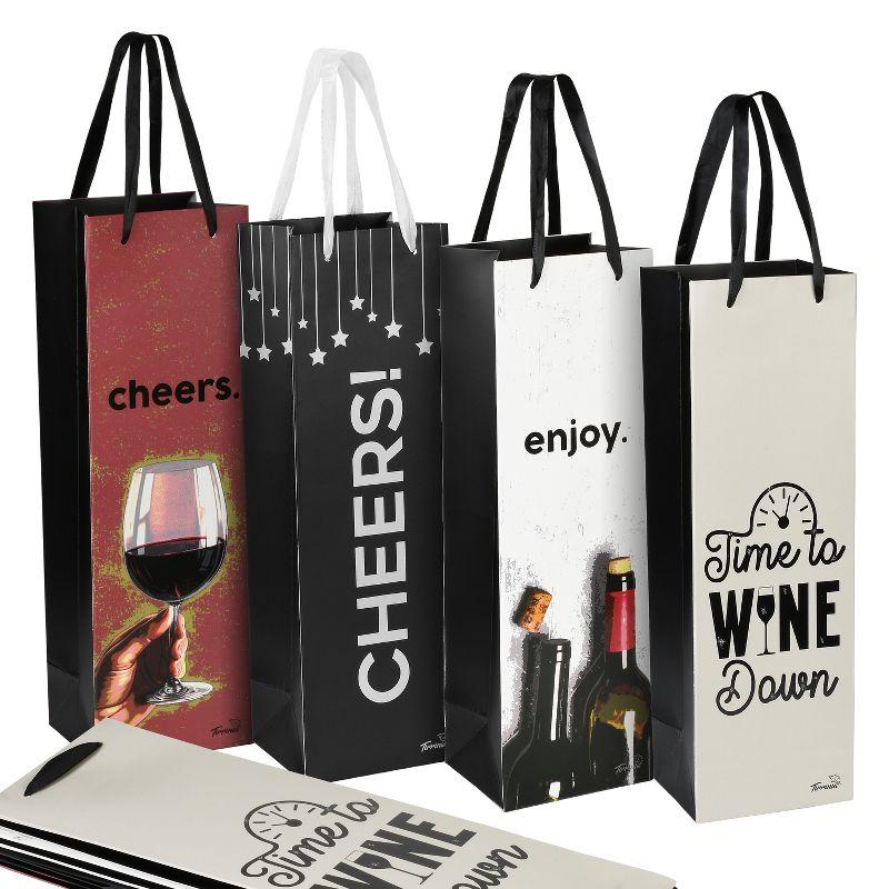 Tirrinia Tirrinia 12 Pieces Wine Gift Bags, 4 Designs Silk Handles Recyclable Paper Wine Bottle Bags
