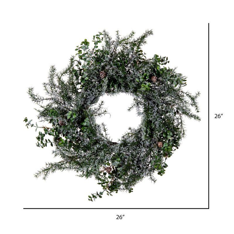 Vickerman 26" Artificial Green Snow Cedar and Eucalyptus Christmas Wreath, Unlit