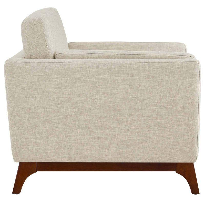 Mid-Century Modern Beige Upholstered Wood Accent Chair