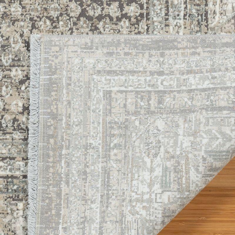 Gertmenian Florance Modica Distressed Traditional Border Gray Beige Indoor Viscose Acrylic Area Rug with Fringe