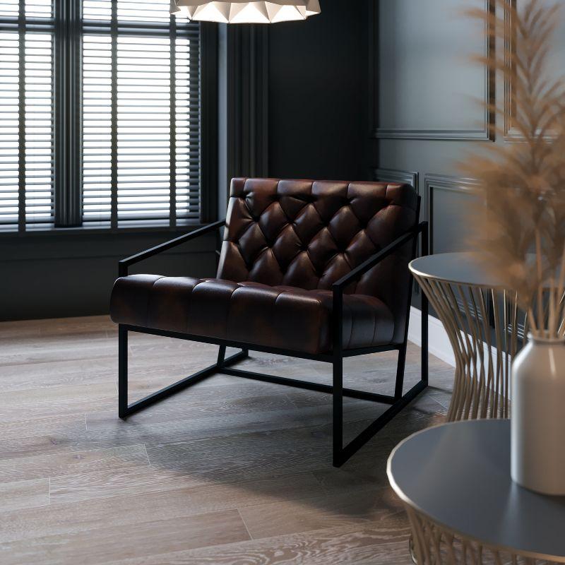 Merrick Lane Bomber Jacket Faux Leather Modern Lounge Chair With Tufted Seating and Black Metal Frame
