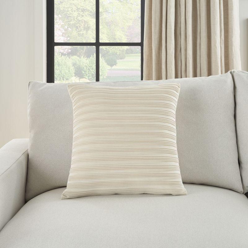 Waverly Pleated Velvet 18" x 18" Ivory Indoor Throw Pillow