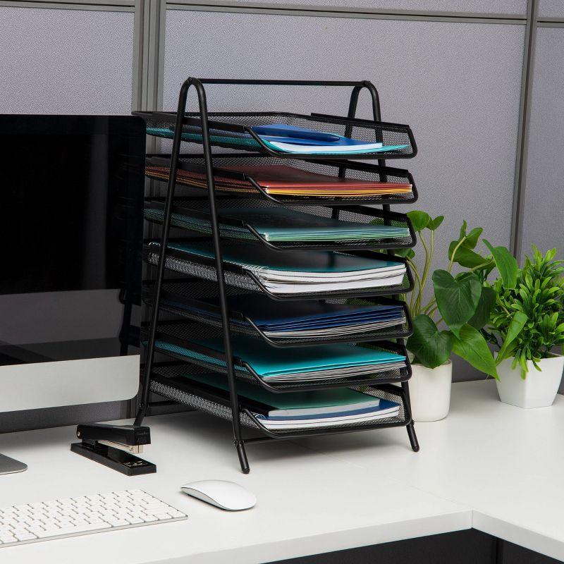 Paper Tray, Desktop Organizer, File Storage, Metal Mesh, 11.75"L x 13.75"W x 18"H, Black