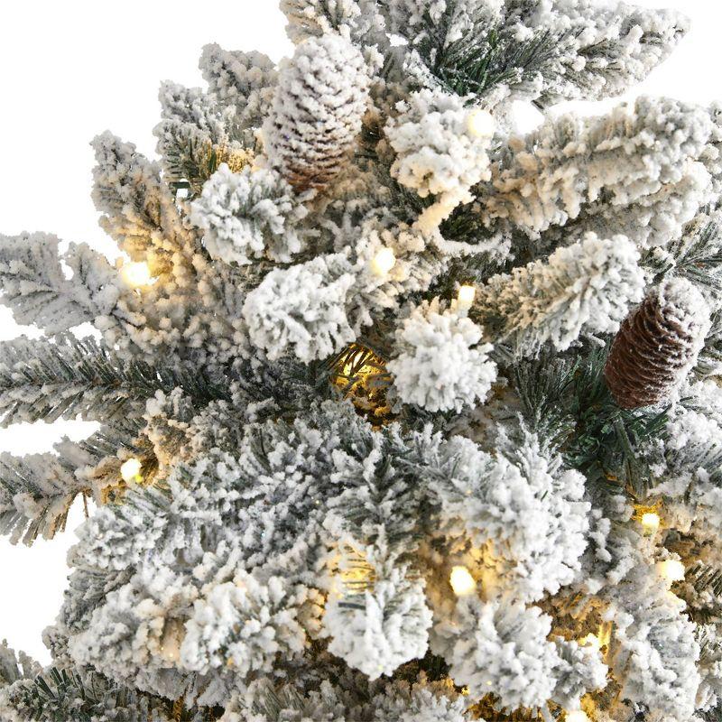 4ft Nearly Natural Pre-Lit LED Flocked Livingston Fir Artificial Christmas Tree Clear Lights: With Pine Cones, Easy Setup