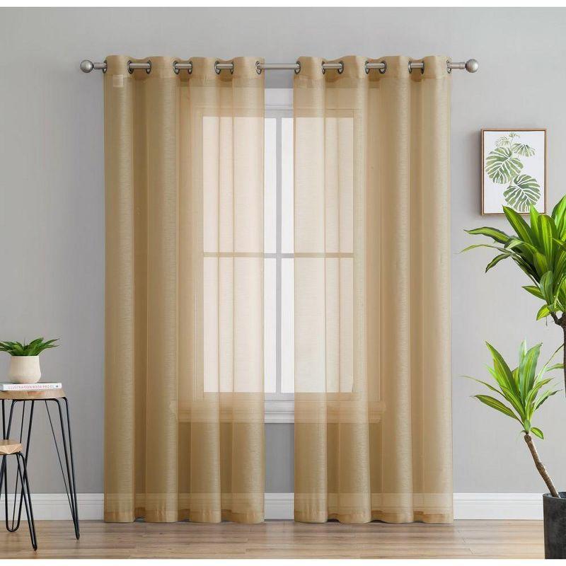 HLC.ME Semi Sheer Voile Light Filtering Transparent Window Curtain Grommet Panels - Set of 2 - Gold, 54 W x 63 L