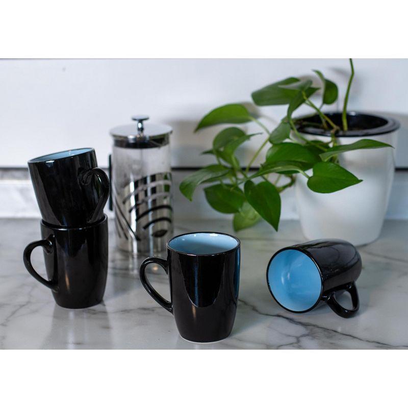 Elanze Designs Color Pop Pale Blue Black Exterior 16 ounce Glossy Ceramic Mugs Matching Set of 4