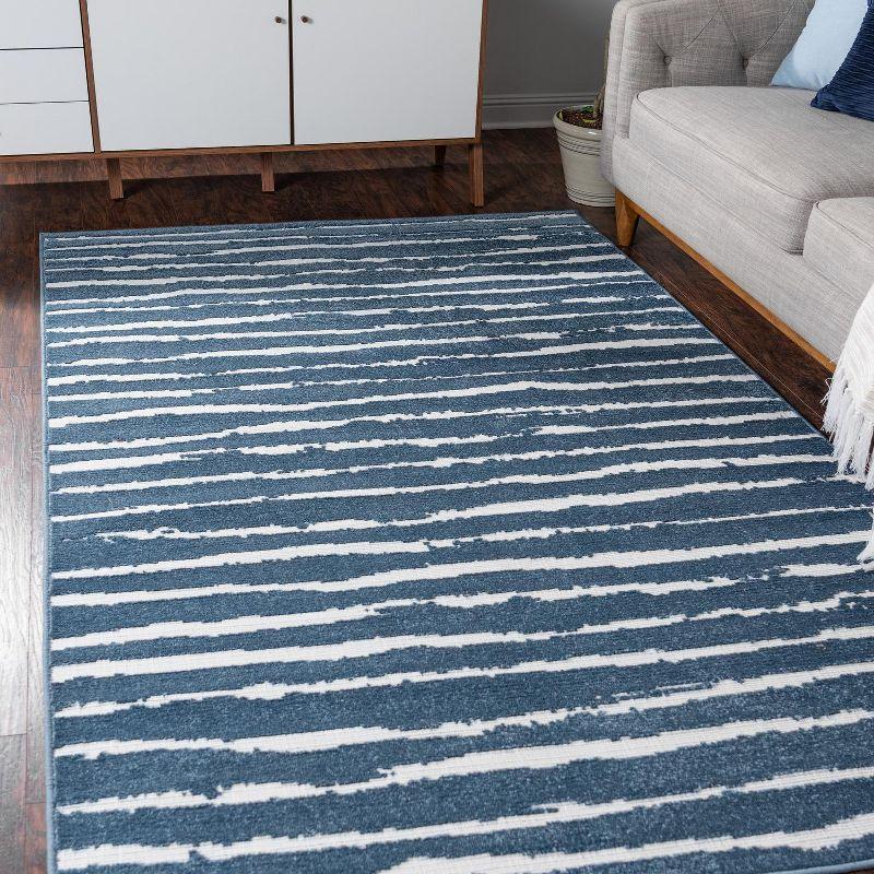 Coastal Breeze Blue Stripe Washable Outdoor Rug, 5' x 8'