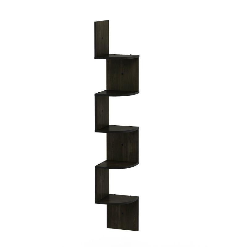 Espresso 5-Tier Floating Corner Wall Shelf