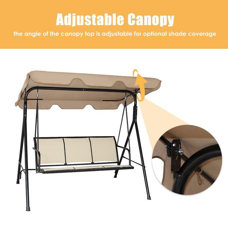 Costway Outdoor Patio Swing Canopy 3 Person Canopy Swing Chair Patio Hammock Brown