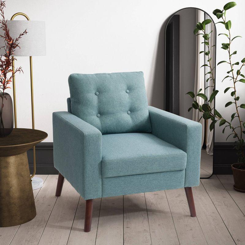 Elwood Modern Green Twill Tufted Accent Chair with Wood Legs