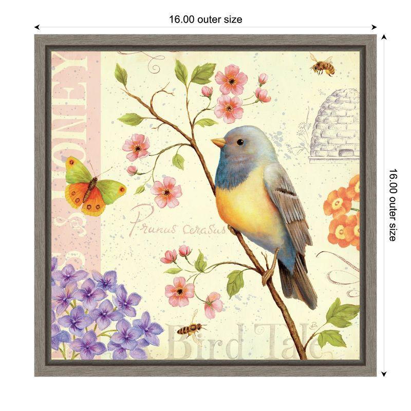 Spring Birds and Bees Watercolor Canvas Print with Gray Frame