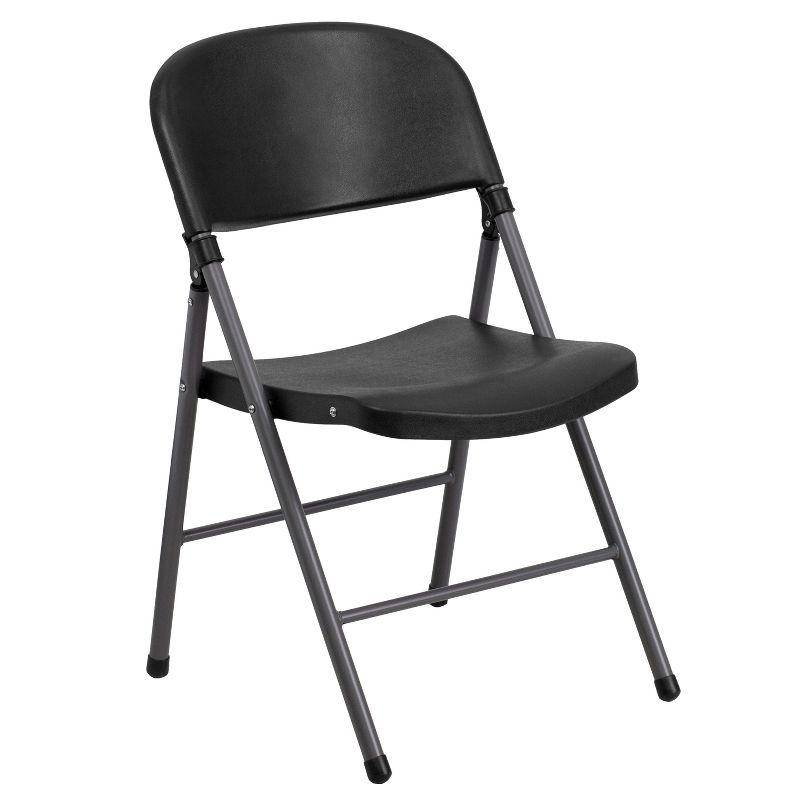 Flash Furniture 2 Pack HERCULES Series 330 lb. Capacity Black Plastic Folding Chair with Charcoal Frame