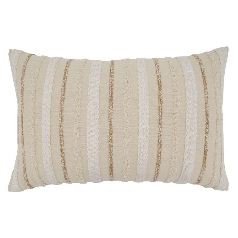 Saro Lifestyle Down-Filled Woven Stripe Design Throw Pillow, Natural