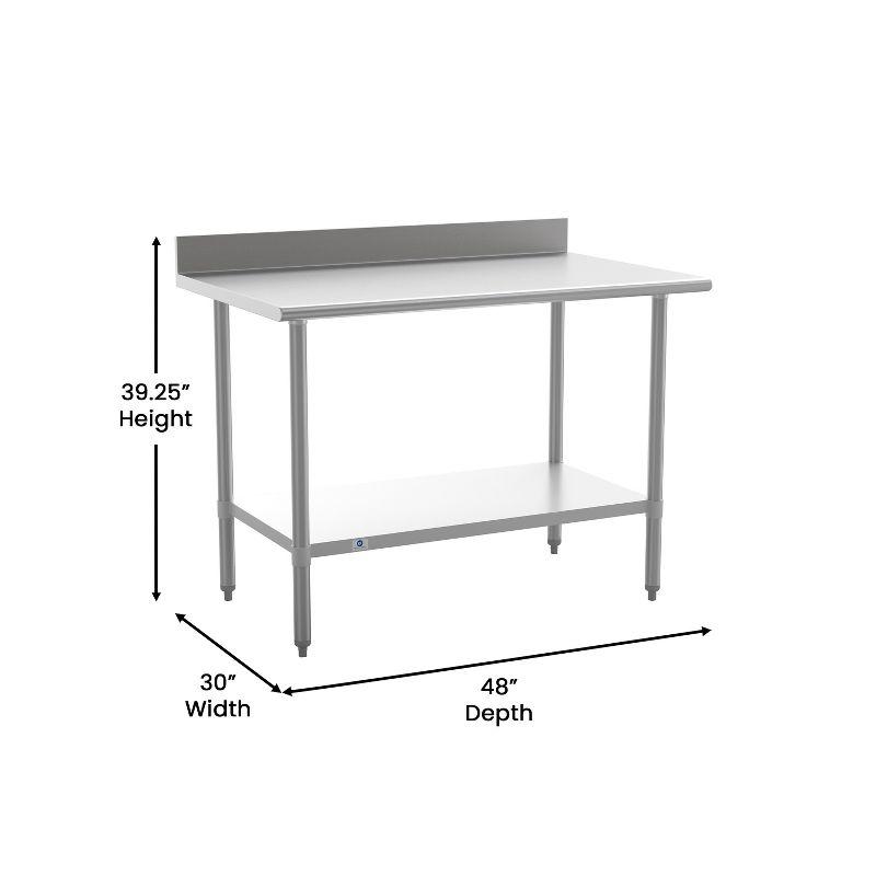 Commercial Stainless Steel Kitchen Prep and Work Table with Shelf and Backsplash