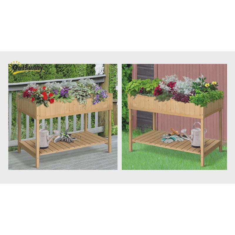 Outsunny Wooden Raised Garden Bed with 8 Slots, Elevated Planter Box Stand with Open Shelf, Dark Brown