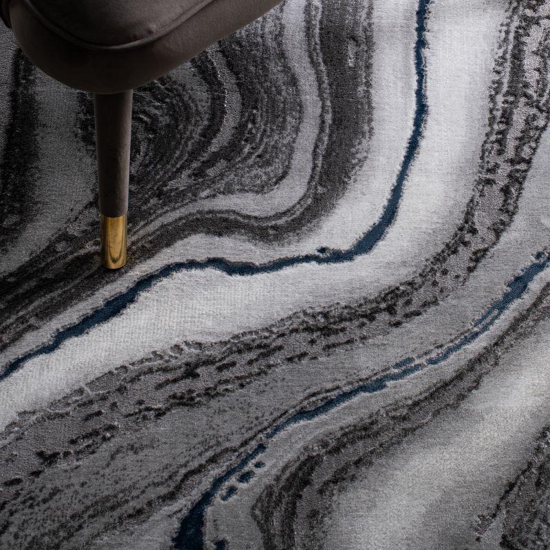 Elysian Abstract Blue/Grey Hand-Knotted 9' x 12' Synthetic Rug