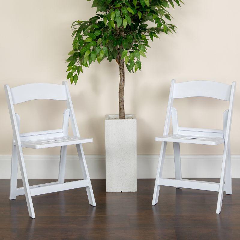 Emma and Oliver 2 Pack White Resin Slatted Party & Rental Folding Chair Indoor Outdoor