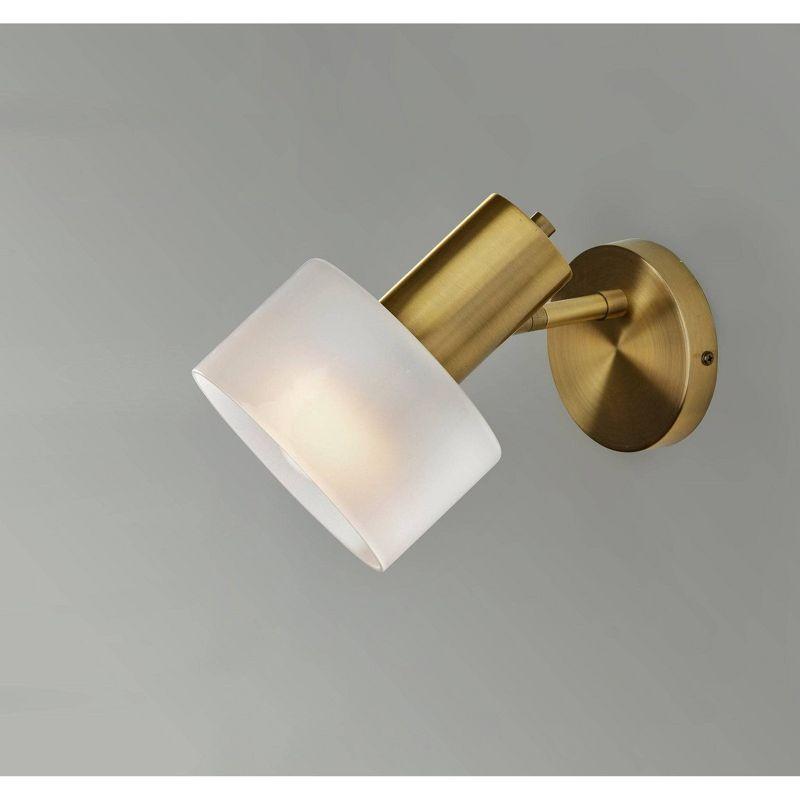 Adesso Rhodes Wall Lamp Antique Brass: ETL Listed, Glass Shade, 40W, Hardwired