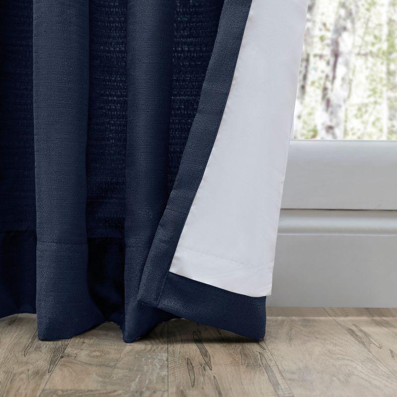 Navy Blue Polyester Pinch Pleated Room Darkening Curtains