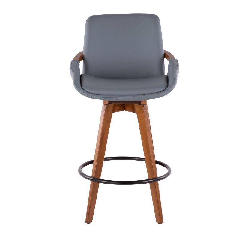 26" Cosmo Mid-Century Modern Counter Height Barstool Gray - LumiSource: Faux Leather, Walnut Wood Arms