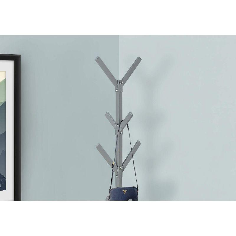 Monarch Specialties Coat Rack Hall Tree Free Standing 8 Hooks Entryway 70InchH Bedroom Metal Grey Contemporary Modern