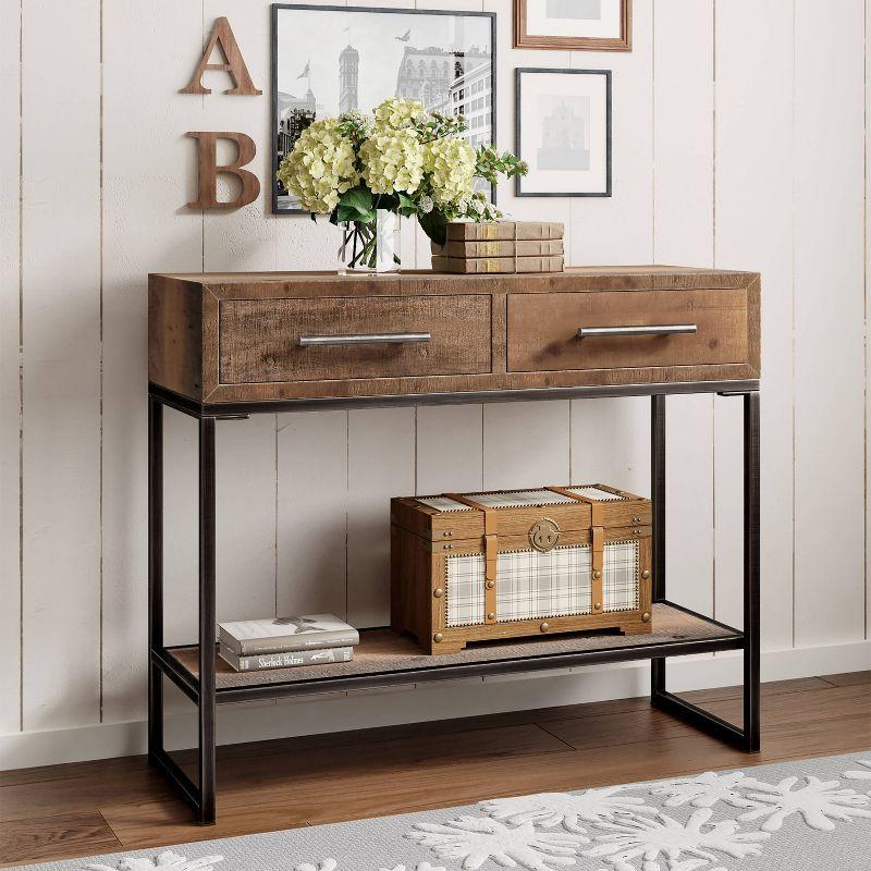 Morris Finch Wood and Metal Console Table with 2-Drawers