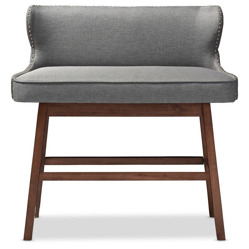 Gray Fabric Button-Tufted Bar Bench with Walnut Legs