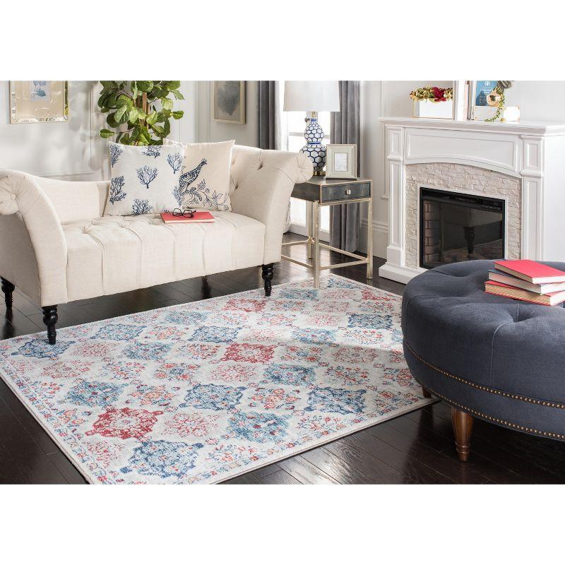 Brentwood Cream and Blue Synthetic Round Area Rug