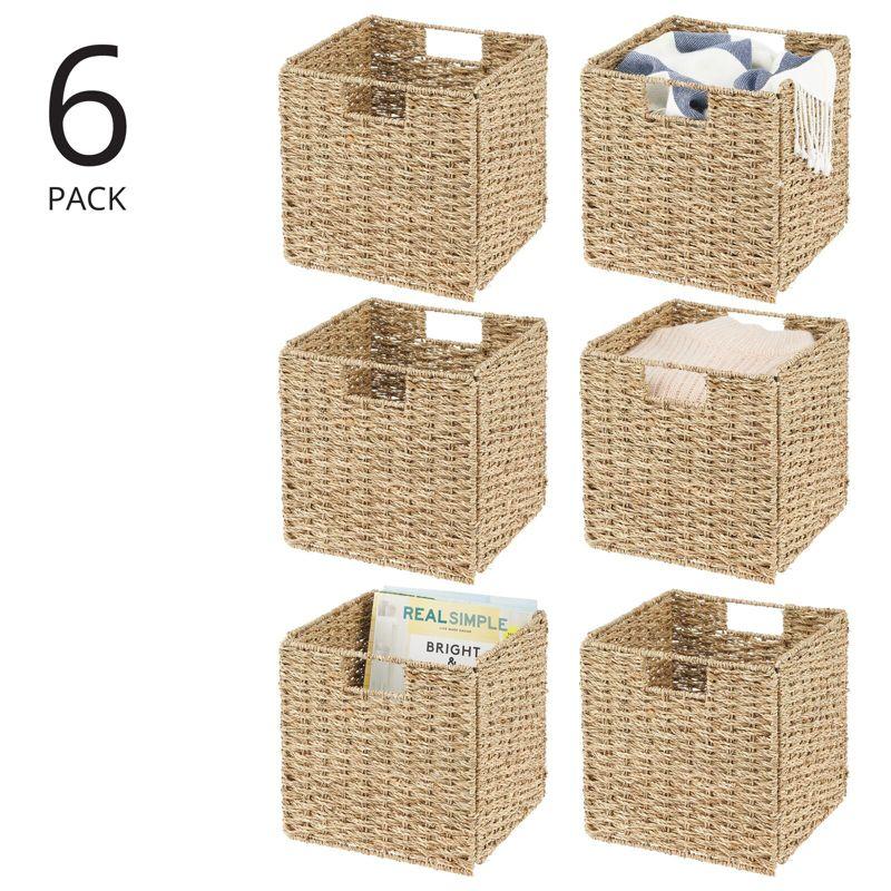 Natural Seagrass Woven Cube Storage Baskets with Handles, Set of 6