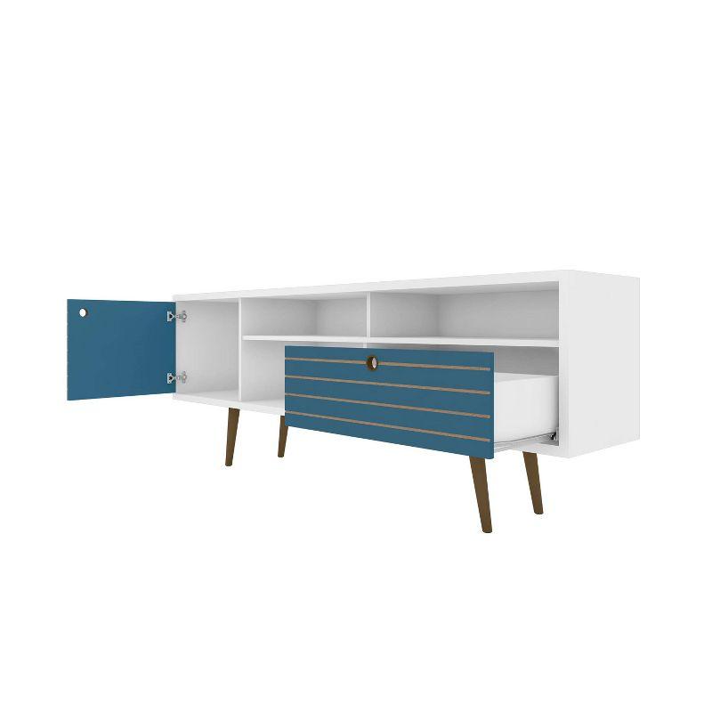Liberty 3 Shelf and 1 Drawer TV Stand for TVs up to 65" White/Aqua Blue - Manhattan Comfort