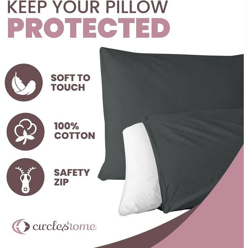 100% Cotton Zippered Pillow Protector (2 pck) Standard - Charcoal